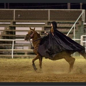 Only worn once black velvet lace cape custom made